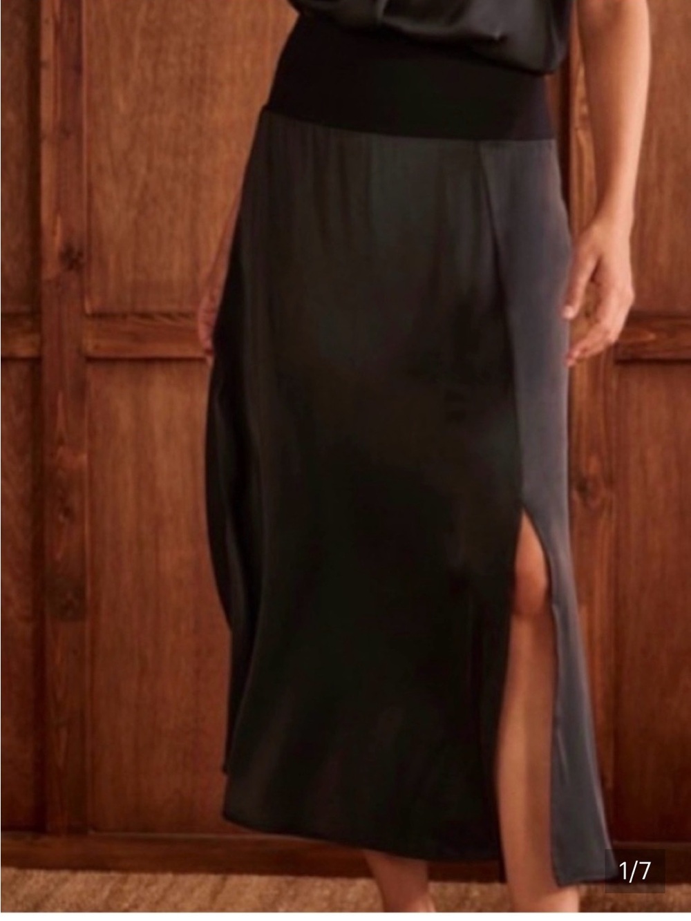 CAbi Black Satin Maxi Skirt with High Waist and Side Slit- size Medium